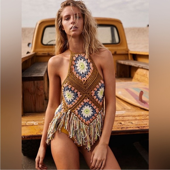 Free People Tops - NEW Free People Summer Of Love Cotton Crochet Halter Top Size Extra Small/Small